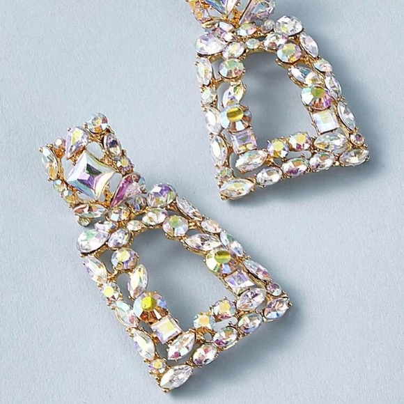 Zara Gemstone engraved geometric drop earrings - Picture 2 of 6